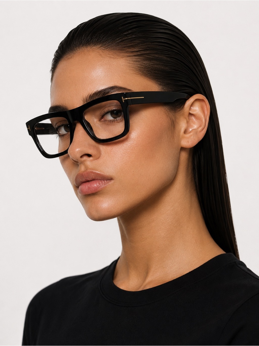 New Tom Ford unisex Black Rectangle Clip-On Sunglasses with Amber Lenses